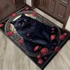 Black Cat with Roses Rug for Elegant Spaces - Luxury Animal Print, Romantic Home Accents Anti slip carpet can be machine washed