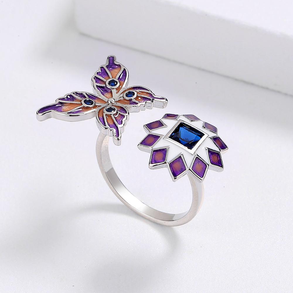 Hot Selling Ring for Ladies Time Butterfly Flower Open Ring Red Green Handmade Enamel  Party  Birthday Gift