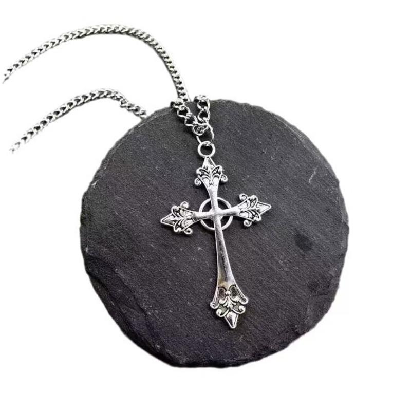 Винтажная Панк Готическая Подвеска-Крест Ожерелье Длинная Сплавная Цепь Украшения для Женщин 1