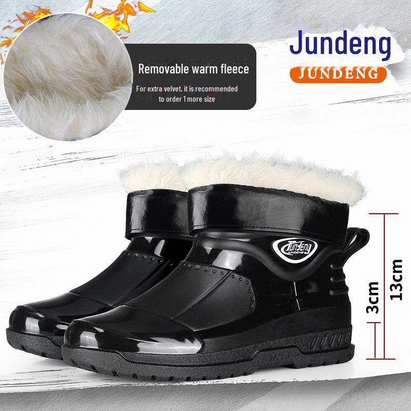 Men's Waterproof Short Rain Boots with Cotton Lining - Non-Slip Winter Wading Shoes