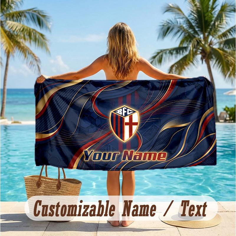 Custom Text Beach Towel, Soft Absorbent Swimming Multi-use TowelBologna FC