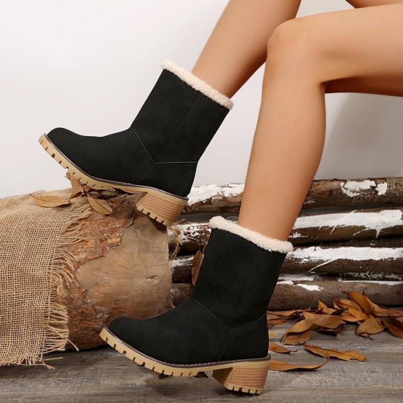 

New Low-top Boots with Fleece, Large-sized, Thick-heeled Student Casual Flat Women s Boots and Shoes 36 чорний
