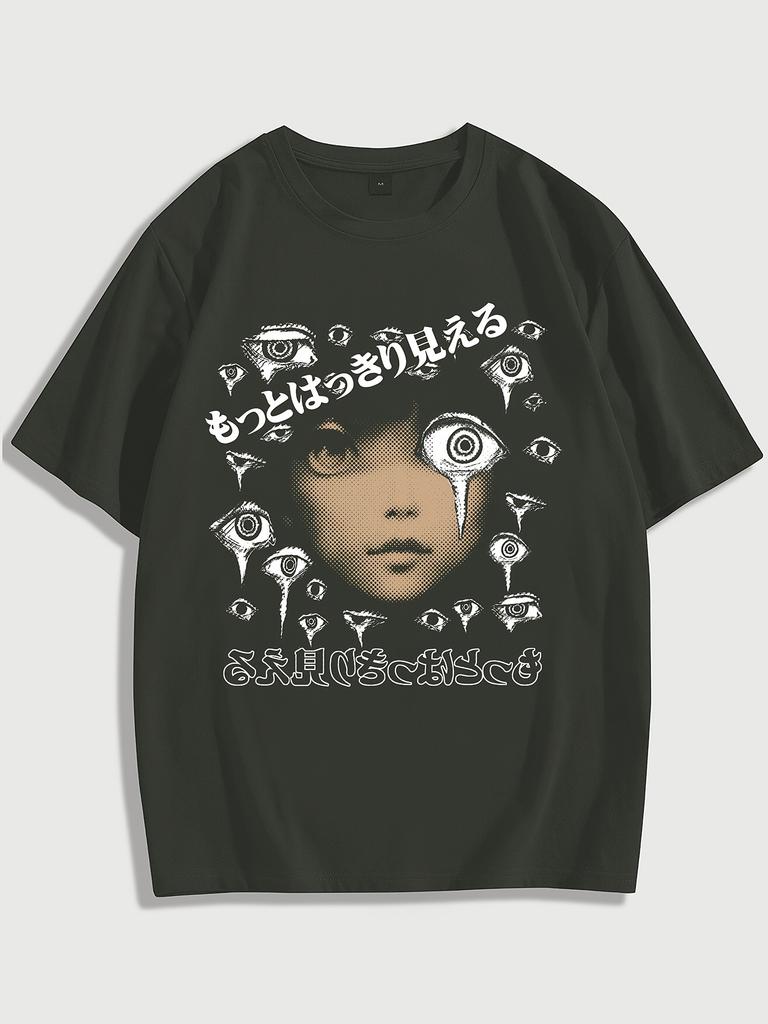 Men's Graphic Tee - Casual & Loose Dark Academia Short Sleeve T-Shirt Oversized Baggy Tops T-Shirt Black