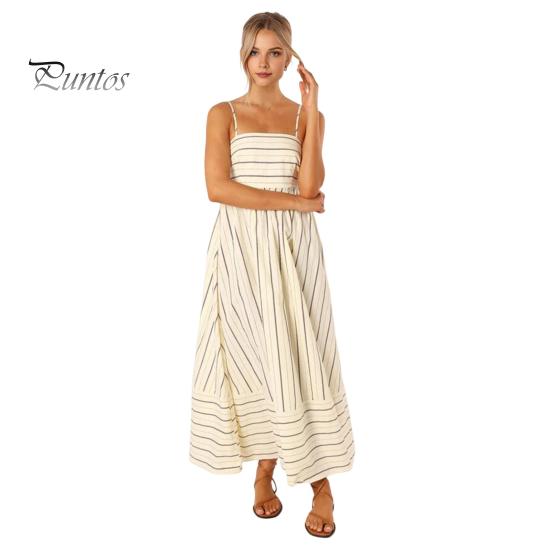 

Летнее женское платье в полоску с принтом, без рукавов, с открытой спиной, на тонких бретельках, с вырезом трапециевидной формы, до щиколотки, для отдыха, пляжное платье макси L абрикосовый