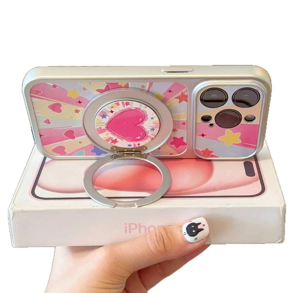 Launch love rotating bracket, suitable for Apple iPhone16/17 mobile phone case 15 electroplated large window 14/13 set