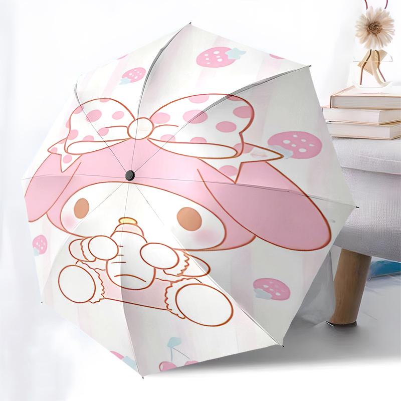 1pc My Melody Automatic Folding Umbrella - Strawberry Pattern, Portable 3-Fold Design with Iron Frame, Perfect Gift for Fans, Travelers, Daily Use, Ou