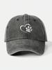 Washed Baseball Cap With Embroidered Heart And Paw Print, Adjustable Outdoor Sun Hat For Adults