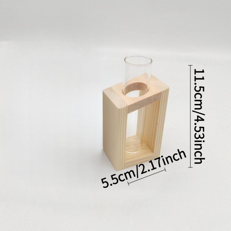 Creative Hydroponic Test Tube Glass Vase Wooden Flower Stand Home Decor Plant Container Desktop Flower Arrangement Stand Ornamen