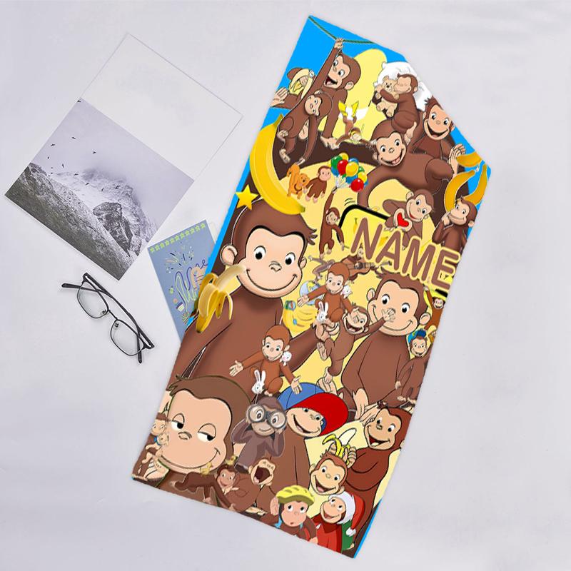 1pc Curious George1 Beach Towel with Custom Name, Beach/Swimming/Bath/Picnic/Camping Towel, Suitable for Seaside Beaches