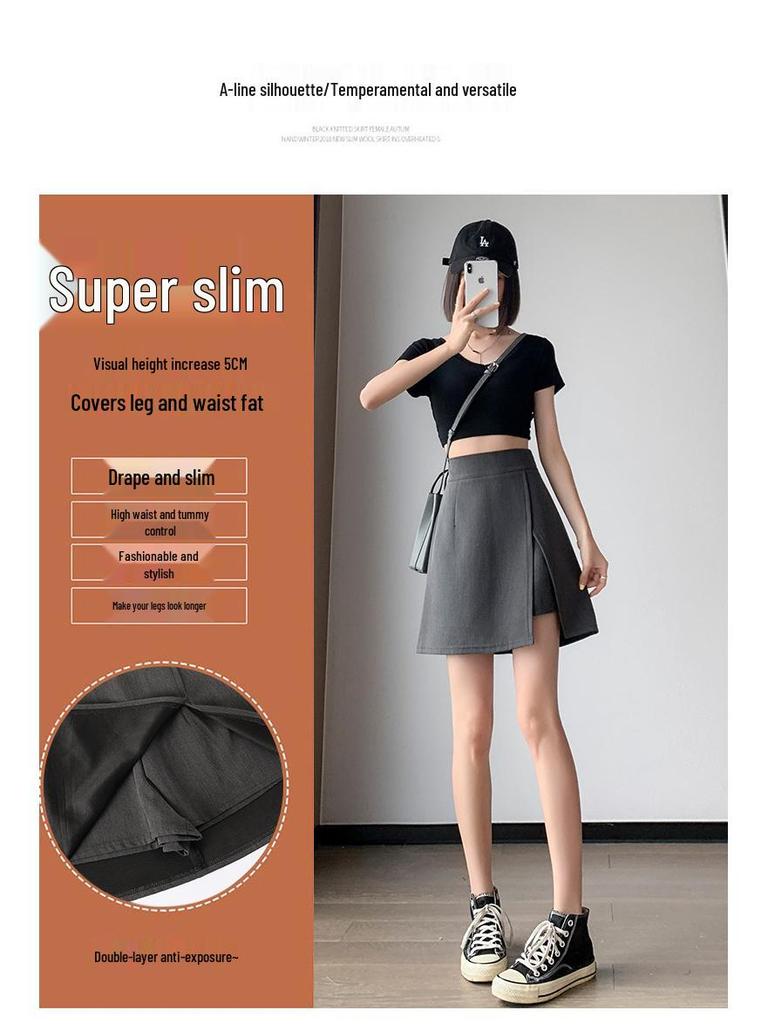 Plus Size Black High Waist A-Line Bodycon Skirt with Slit - Irregular Midi Summer 2025 Collection