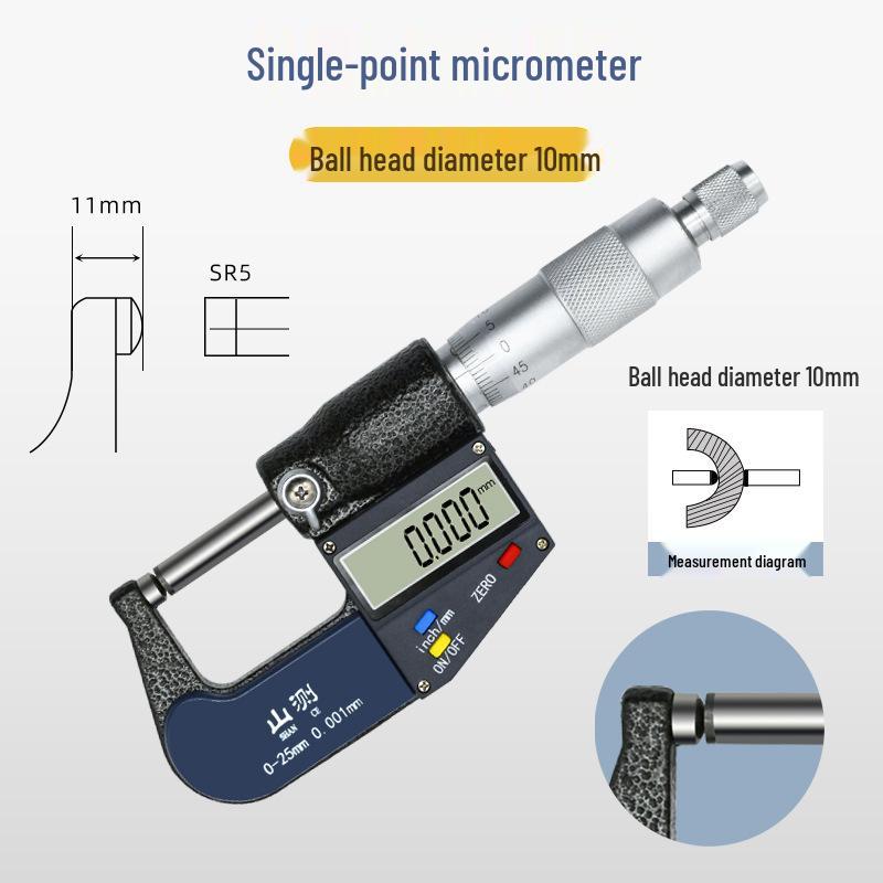 ShanCe Dual-Head Digital Micrometer, Single Ball, Spherical Wall Thickness 0-25mm, High Precision