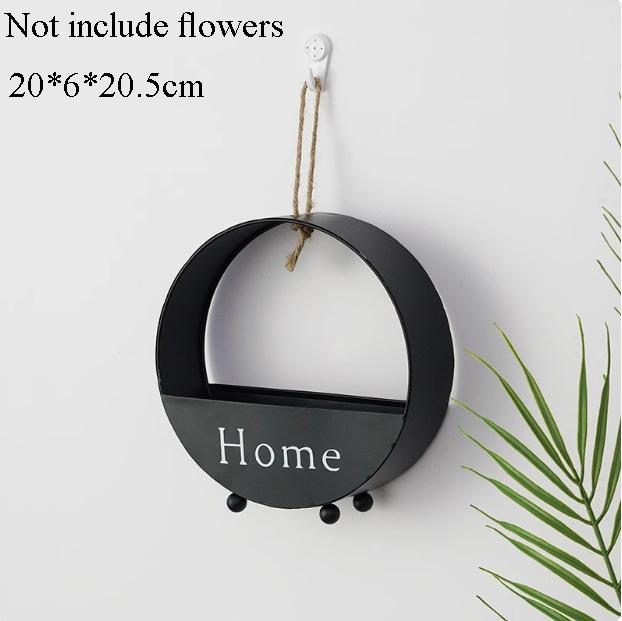 Artificial Wall Hanging Flower Planter Creative Round Modern Storage Shelf Basket Artificial Flowers Balcony Living Art Decor