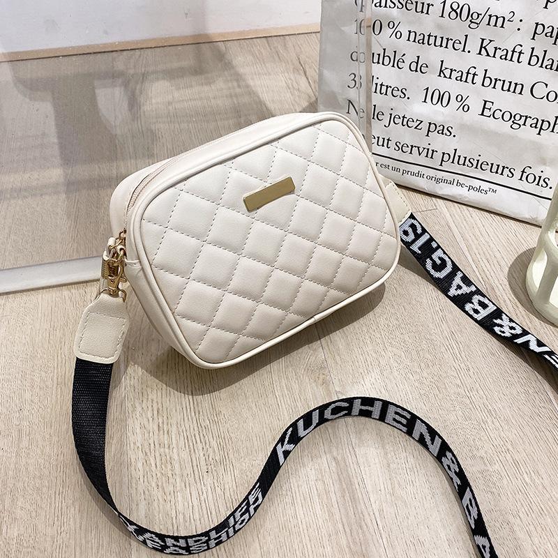 Small Bag, Rhombus Embroidered Thread Bag, Fashionable Camera Bag, Letter Broadband Simple Shoulder Messenger Bag, One Piece.