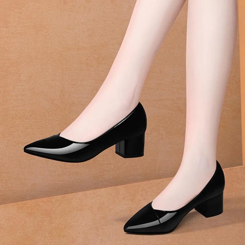 Fashion Women's Shoes Chunky Heels Ladies Pumps Block Heel with Medium Pointed Toe Moccasins Non Slip on Quick Delivery Luxury Brand 39
