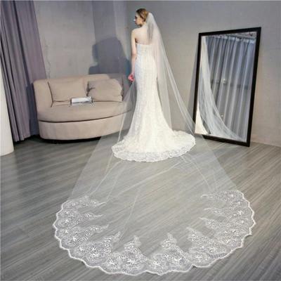Long Bridal Veil Catherdal Wedding Veils for Brides 1 Tier Veils Floral Lace Soft Tulle Veils with Comb 3x3m