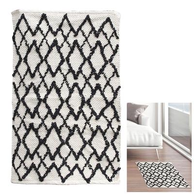 [R2500] - Beige-schwarzer Baumwollteppich „Boho“ - 90x60 cm