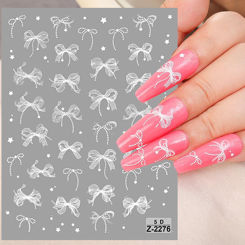 5D Relief Tüll Schleife Design Nagelkunst Aufkleber Selbstklebend DIY Weiße Schleife Abziehbilder Süß Cool Ins Maniküre Modellierungsdekorationen