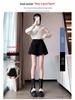 Women's Elastic High Waist Woolen A-Line Casual Shorts, Loose Fit, Autumn/Winter, Black.