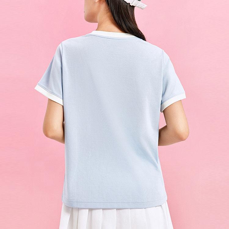Anta Life Series Color Block Round Neck Loose Short Sleeve T-Shirt Women Tops Light-Blue 962428105-6