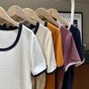 Color Blocking Round Neck Short Sleeved T-shirt for Women Summer New Design Niche Unique Versatile Top