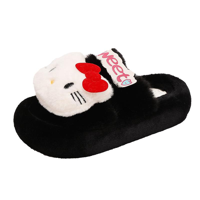 Apple green Kitty cat fluffy slippers girl autumn and winter lazy person wearing versatile thick-soled cotton slippers