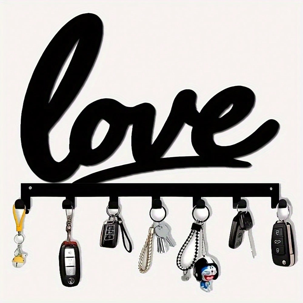 Heart Shaped Metal Key Hooks 7 Hooks Wall Mounted Rustproof Theme Decor