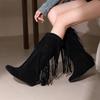 Women's Round Toe Wedges Boots Tassel Winter New Bohemian Flock Mid-calf Boot Female Warm Plush Lined Platform Knee High Boots