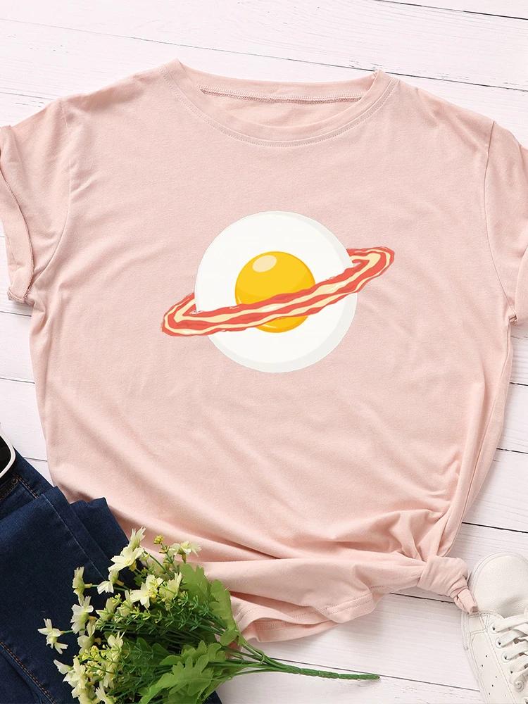 Poached Egg Planet Print Women T Shirt Short Sleeve O Neck Loose Women Tshirt Ladies Tee Shirt Tops Clothes Camisetas Mujer