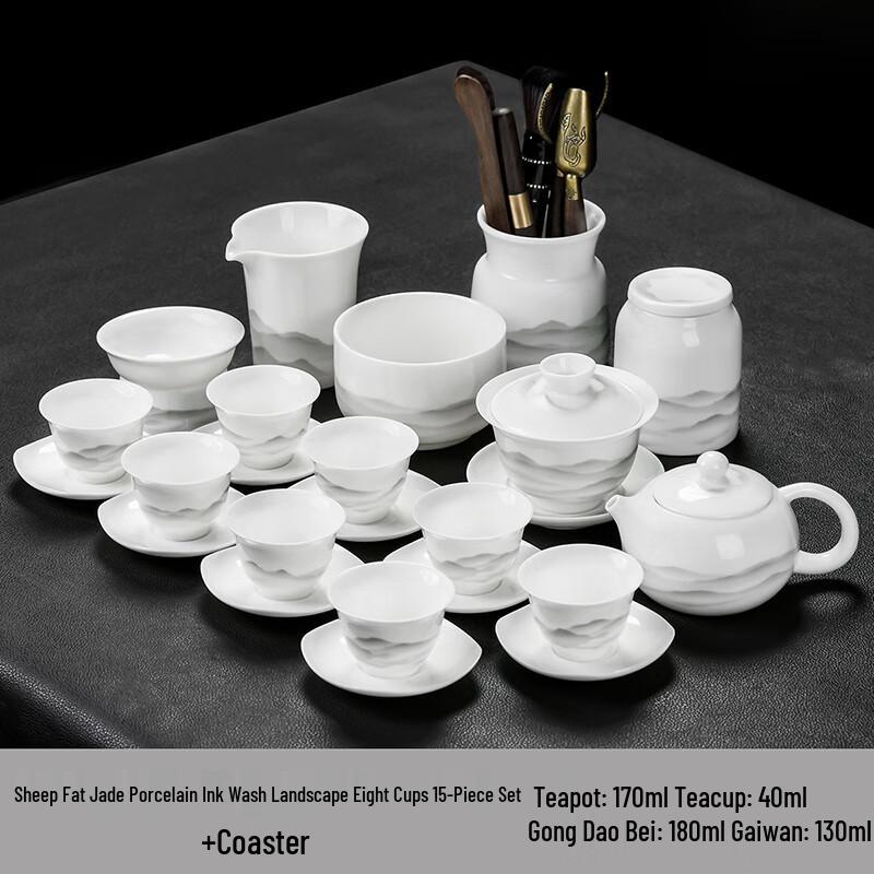 Lainuo Mutton-Fat Jade Porcelain Ink Wash Landscape Tea Set