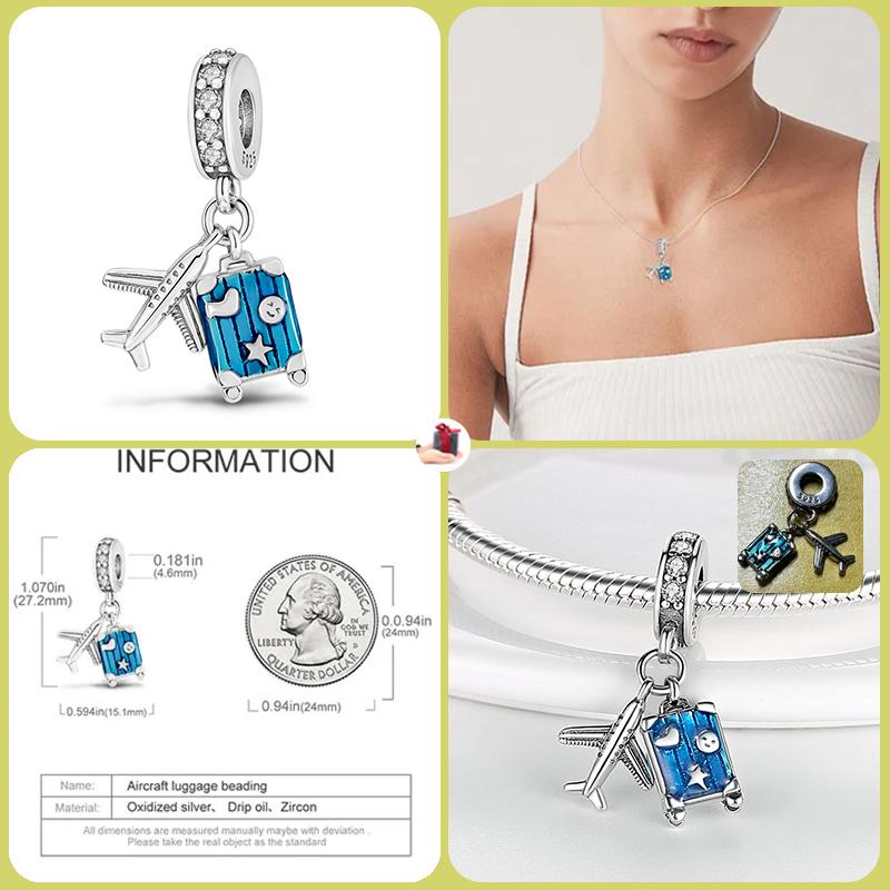 925 Silver Globe Airplane Charm Beads For DIY Bracelet Making Ladies Jewelry 3mm Original Design