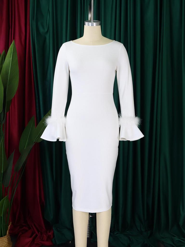 Damen Hüftbetontes Partykleid mit ausgestellten Ärmeln - Neue Mode Einfarbig OL-Stil