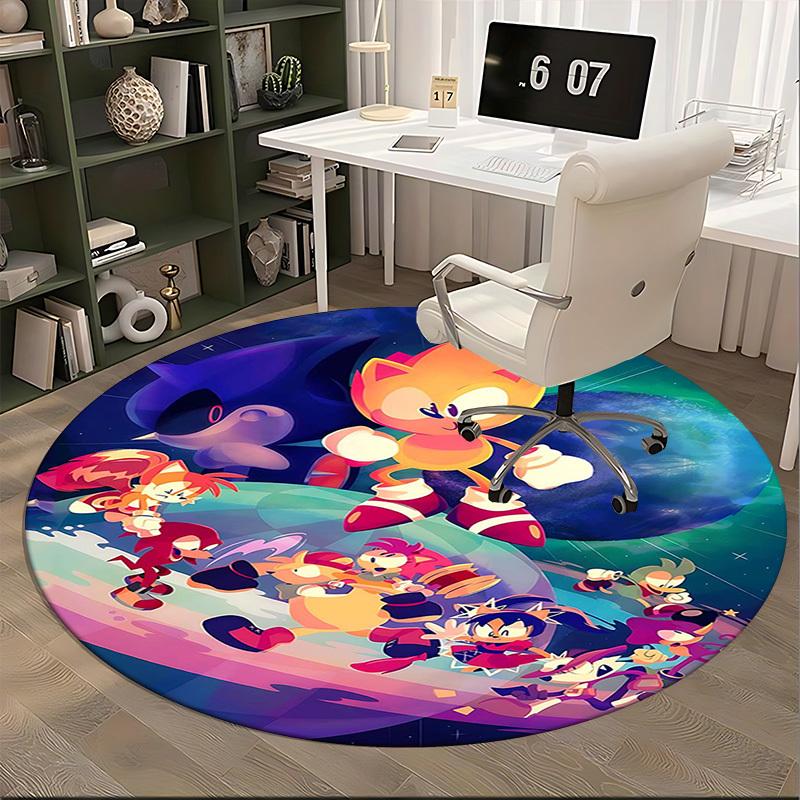 1pc Anime Cartoon Design Sonic The Hedgehog Round Carpet Office Chair Mat, NonSlip Rug for Home Decor