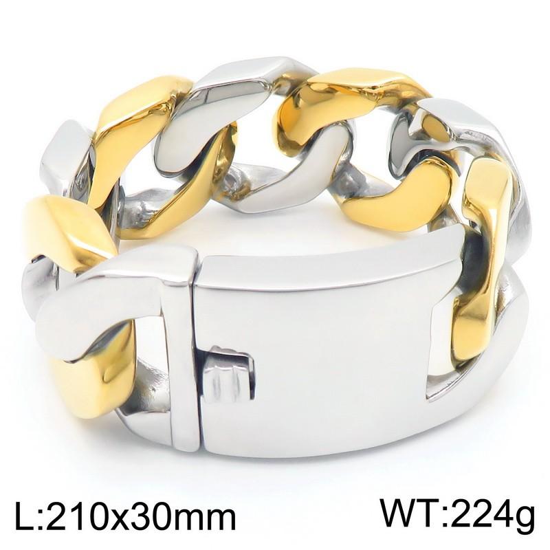 Domineering Flat Cuban Chain Bracelet Men‘s 30MM Chunky Stainless Steel Jewelry Shiny Exaggerated Rectangular Accessory