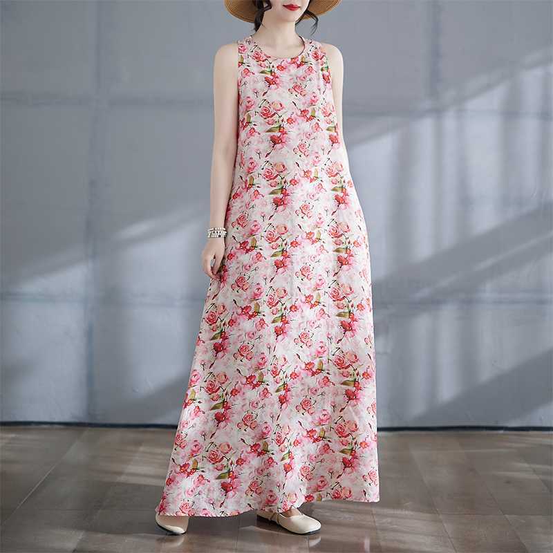 New Long Skirt Summer Sleeveless Round Neck Printed Dress