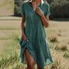 Yousheng Summer Dress Dot Printing Short Sleeves Loose A-line Shirt Dress V Neck Knee Length Midi Dress for Dating Travel Vacation