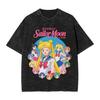 Rare Sailors Moon Summer Fashion Washed Black Cotton Pure Cotton Roundneck Shortsleeved Tshirt For Unisex