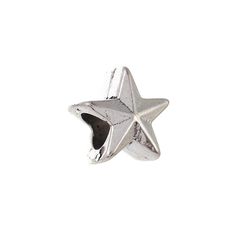 Diy Handmade Ancient Silver Tibetan Silver Jewelry Accessories, Multi-Style Pentagram Love Hole Beads, Bracelet, Alloy Bead Spacer Beads