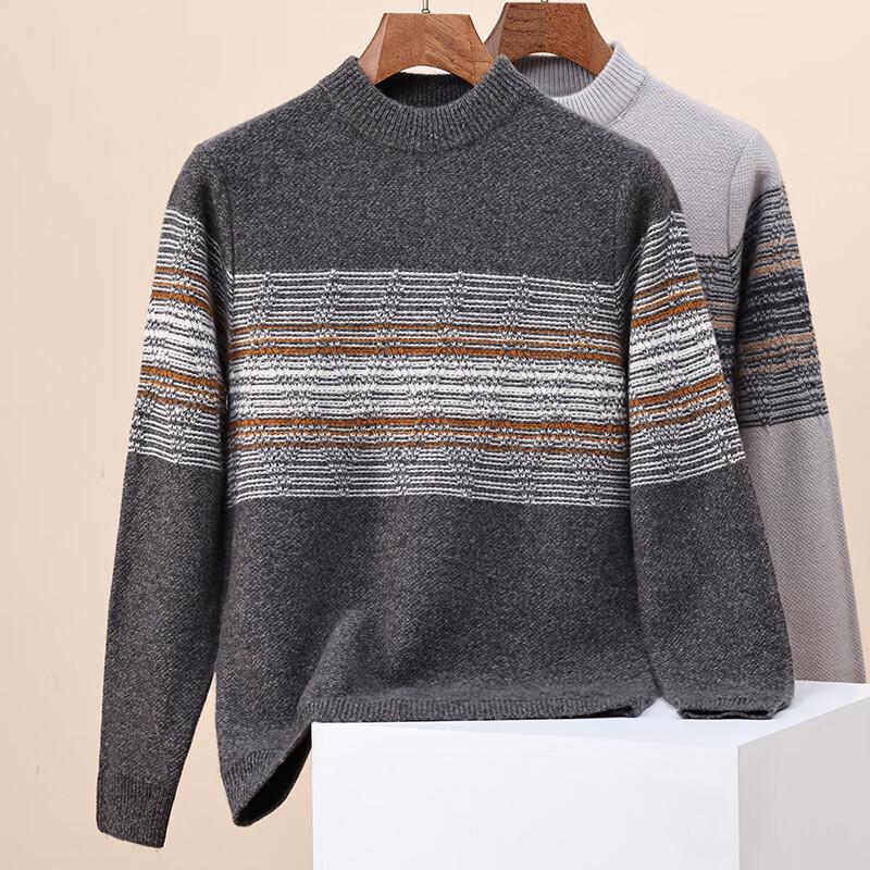 Hengyuanxiang Men s Striped Round Neck Wool Blend Sweater 2XL