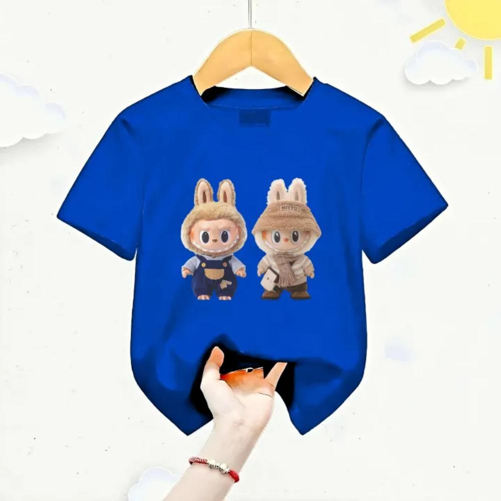 2025 New LABUBU Printed Short Sleeved Fashionable and Versatile Round Neck T-shirt Casual Cartoon Style Girl's Top