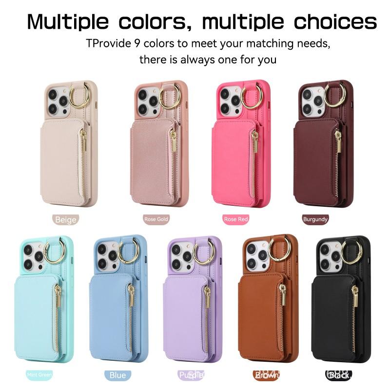 Leather Wallet Phone Case With Strap IPhone 15 Pro Max Multi Card Holder Shockproof Cover
