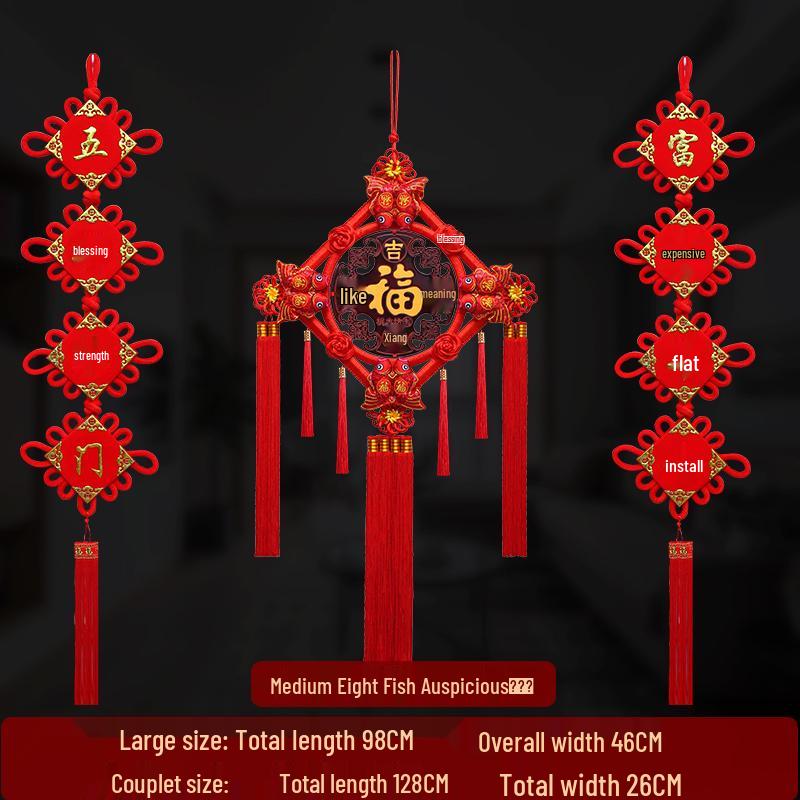 Großer Pfirsichholz Fu-Zeichen Anhänger für das Wohnzimmer: Chinesische Knoten-Dekoration für Wand oder Tür