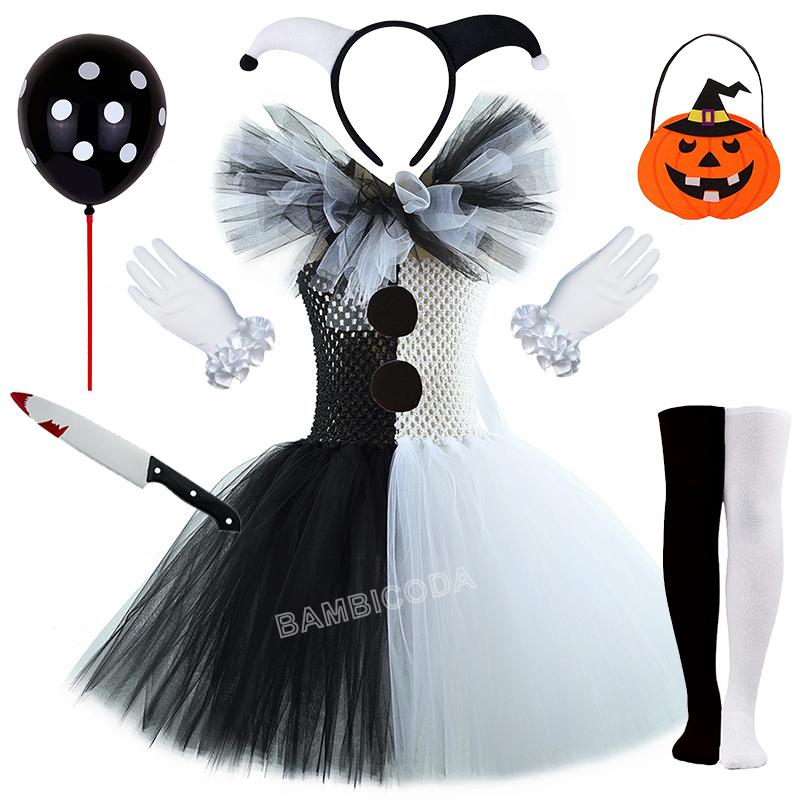 Das Clownskostüm Terrifier Art Girl Schwarz Weiß Ausgefallenes Tutu-Kleid Horror Joker Kleid für Mädchen Halloween Karnevalsparty Kostüme
