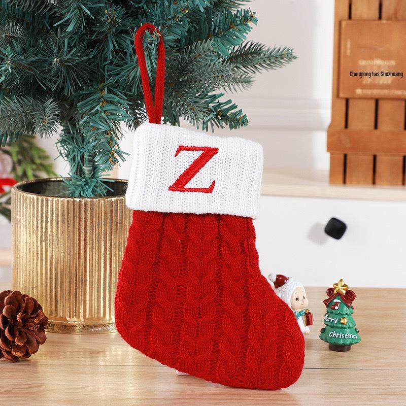 Gold & Blue Christmas Letter Socks – Red Knitted Stockings for Home & Window Display Decor