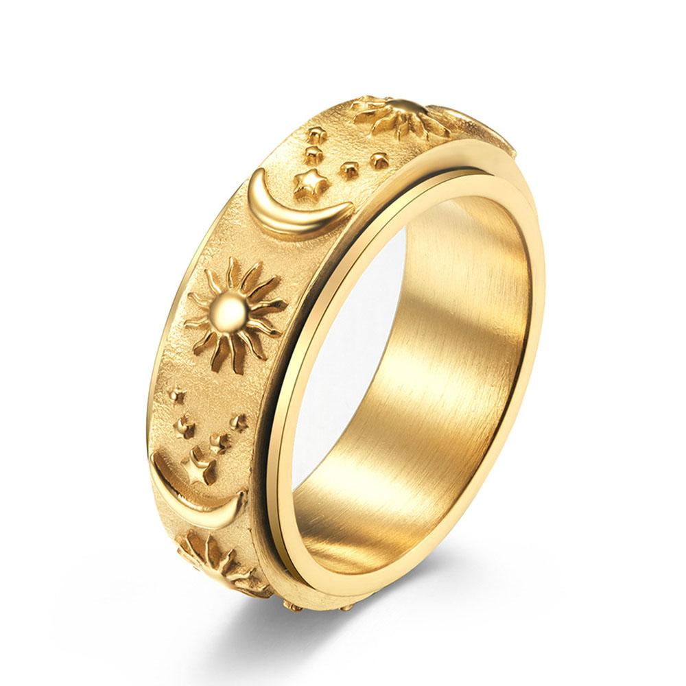 Star Moon Sun Men s and Women s Titanium Steel Ring Rings Rotatable Decompression Ring Stainless Steel 6 золотой
