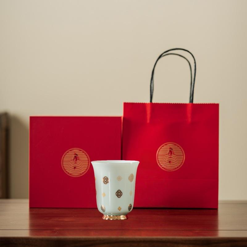 Light luxury mutton fat jade porcelain teacup, master cup, single cup, high-end female ceramic kung fu tea set, tea tasting cup, gift box of 1
