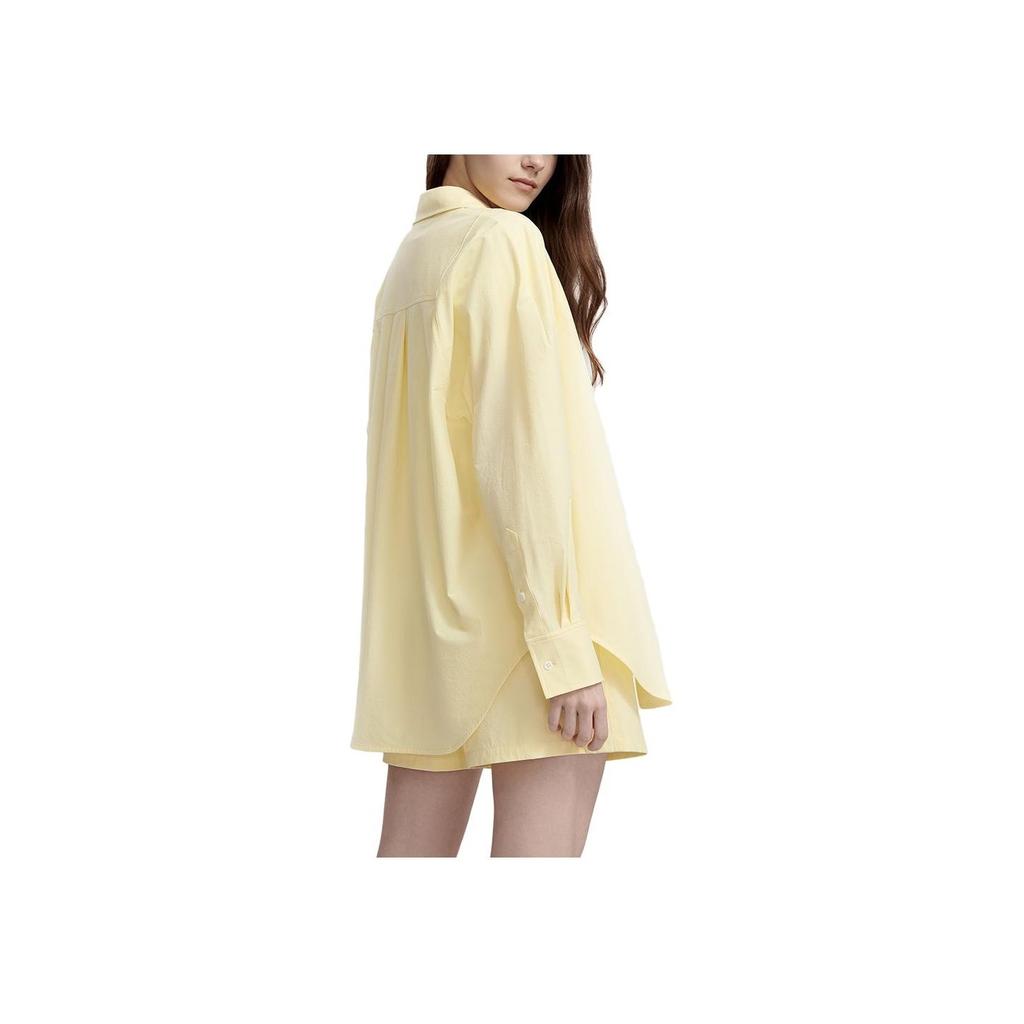 FILA Solid Color Woven Embroidered Business Long Sleeve Shirt Women shirts Duckling-Yellow F11W327404F-YE