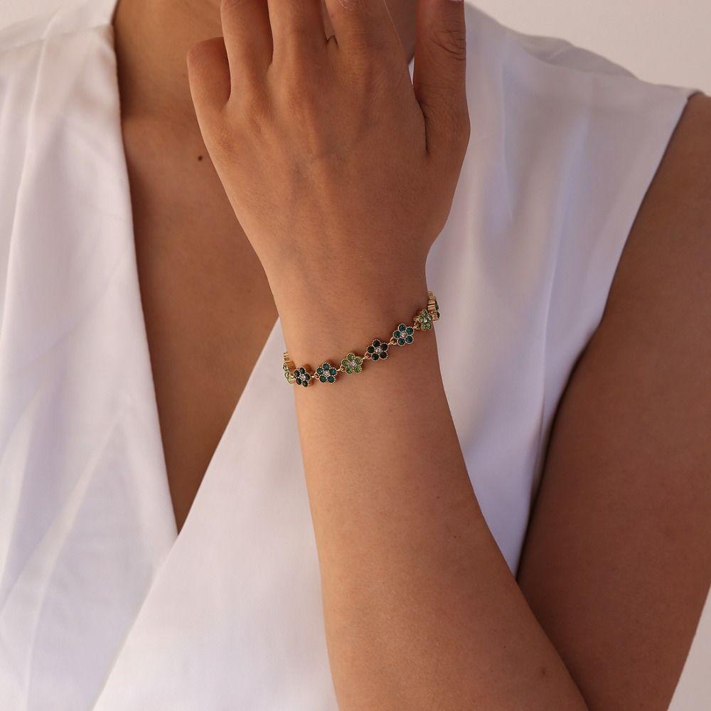 Gold Plated Crystal Flower Bracelet Adjustable Stainless Steel Bracelet Gift Giving