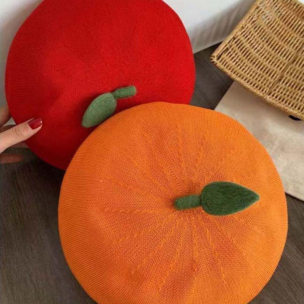 Breathable Girl Painter Hat Little Leaf Beanie Beret Cap Japanese Beret Fruit Caps  Female Lady