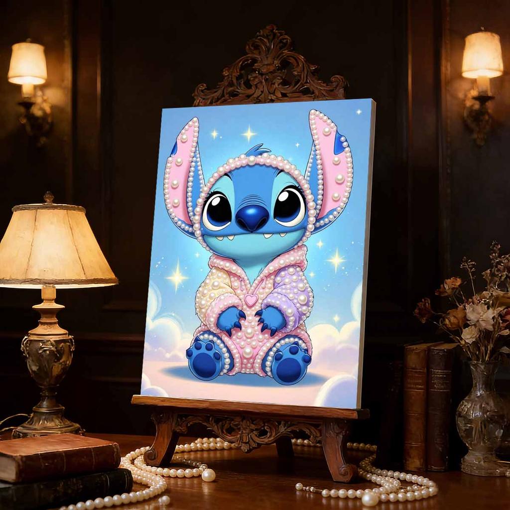 Lilo and Stitch Q Version Macaron Pajamas Pearl Painting Disney Pearl Decorated Ears Clouds Starry Sky Frameless Art Painting