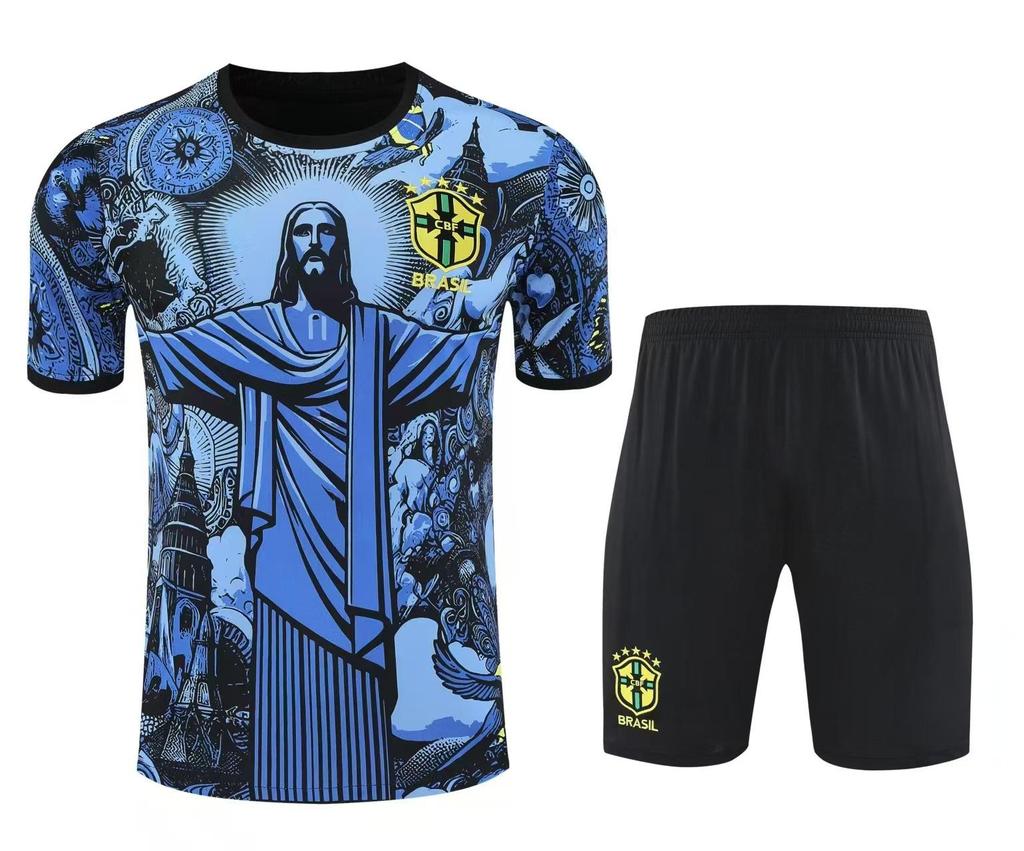 Brazil Training Jersey: 2526 Pre-Match Short Sleeve Football Uniform Set for Adults.